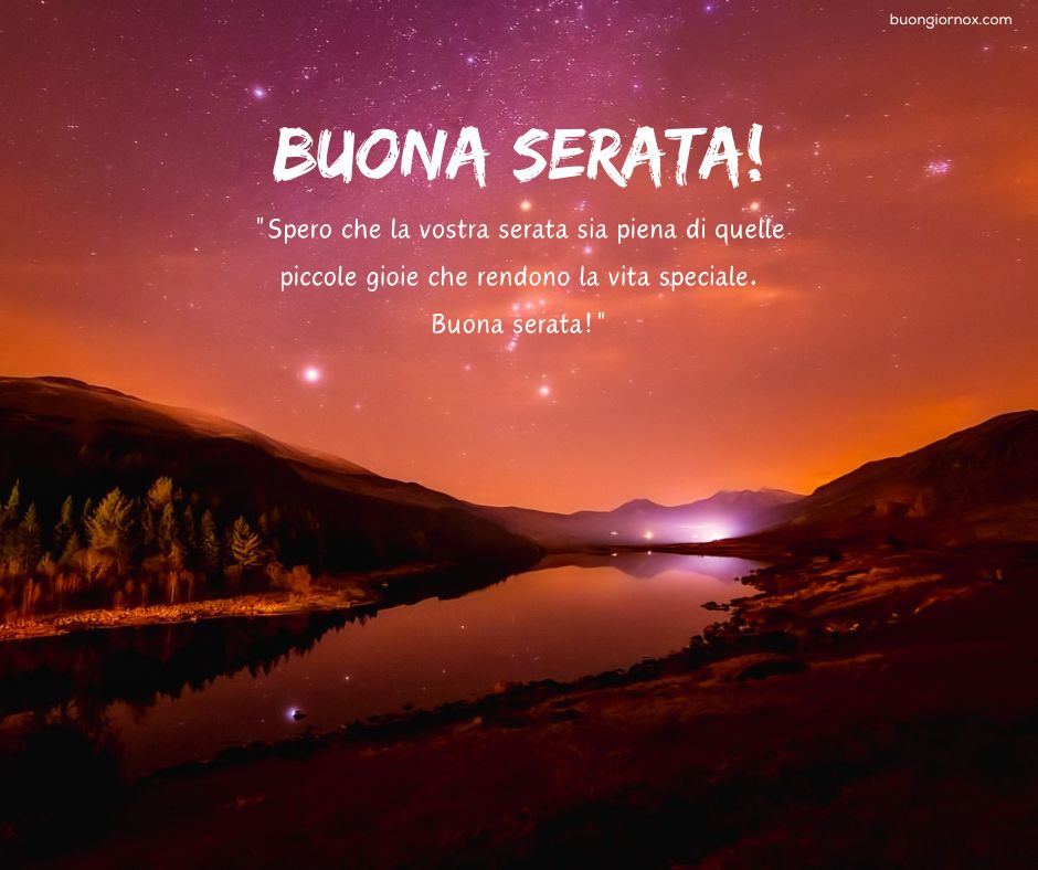 Sfondo di cielo notturno stellato con 'Buona Serata' in testo luminoso