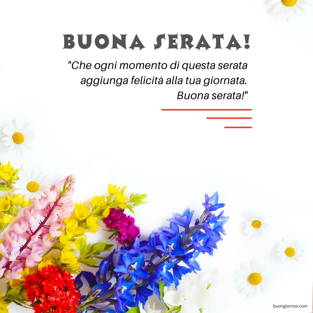 Sfondo di fiori delicati con 'Buona Serata' scritto elegantemente